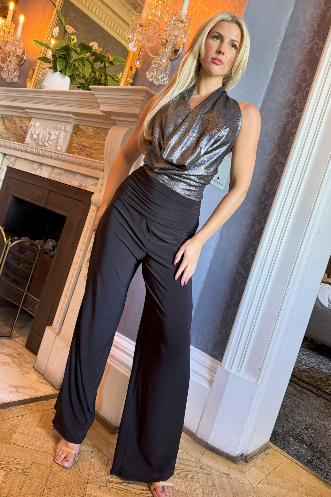 Barium jumpsuit in gunmetal shimmer & black