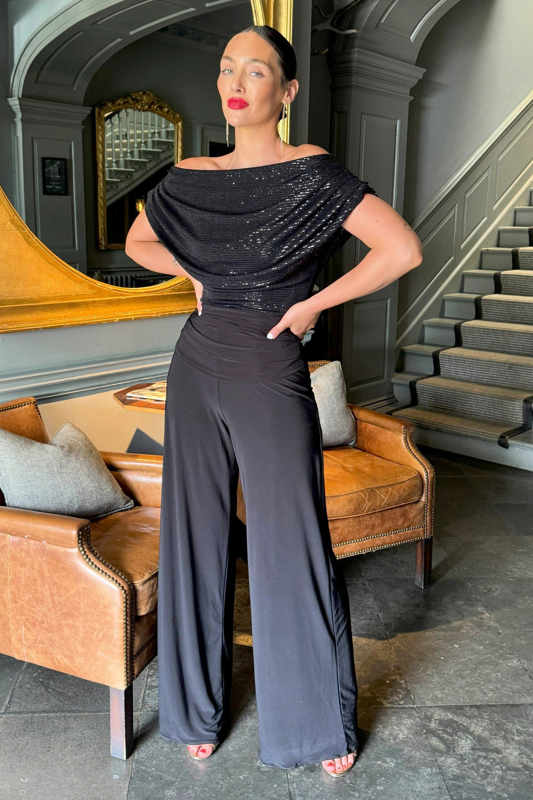 Carbon jumpsuit in black sequin sparkle T1
