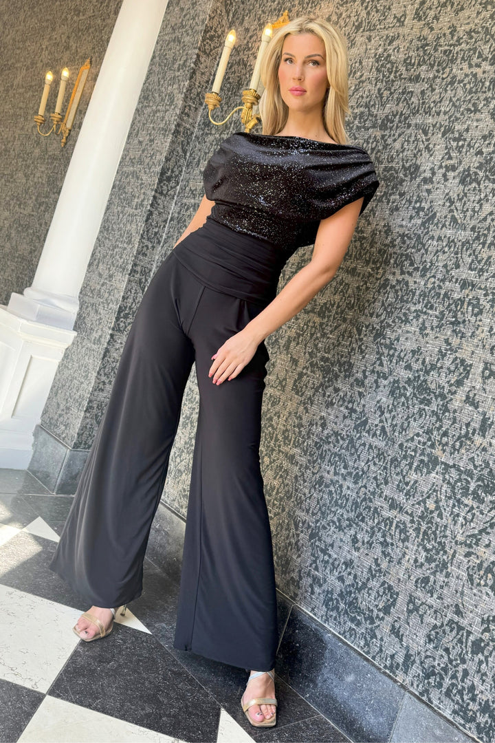 Carbon jumpsuit in black sparkle velvet & black T2