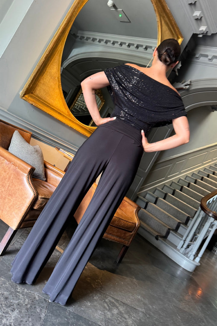 Carbon jumpsuit in black sequin sparkle T1