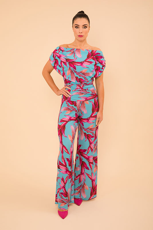 ATOM LABEL carbon jumpsuit in turquoise & magenta lily print