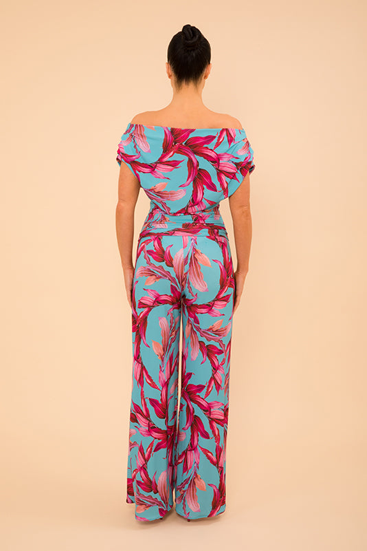 ATOM LABEL carbon jumpsuit in turquoise & magenta lily print