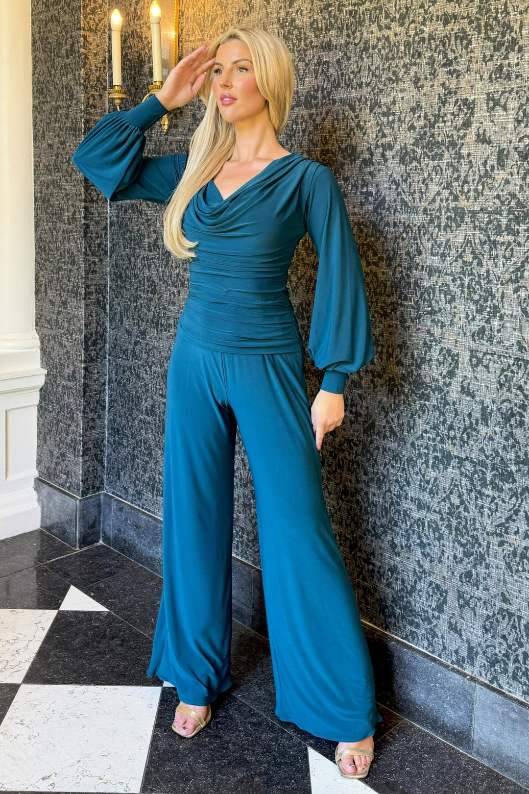 Indium jumpsuit with bell sleeve in petrol