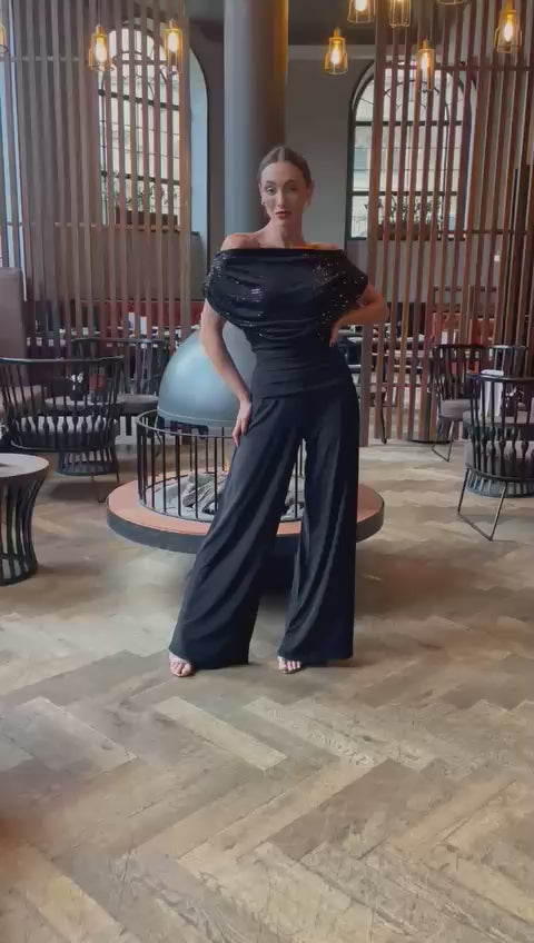 Carbon jumpsuit in black sequin sparkle T1
