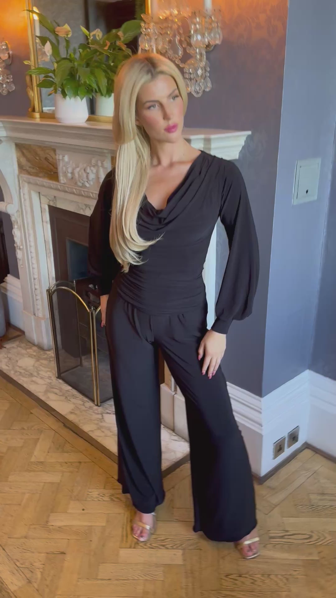 Indium jumpsuit with bell sleeve in black