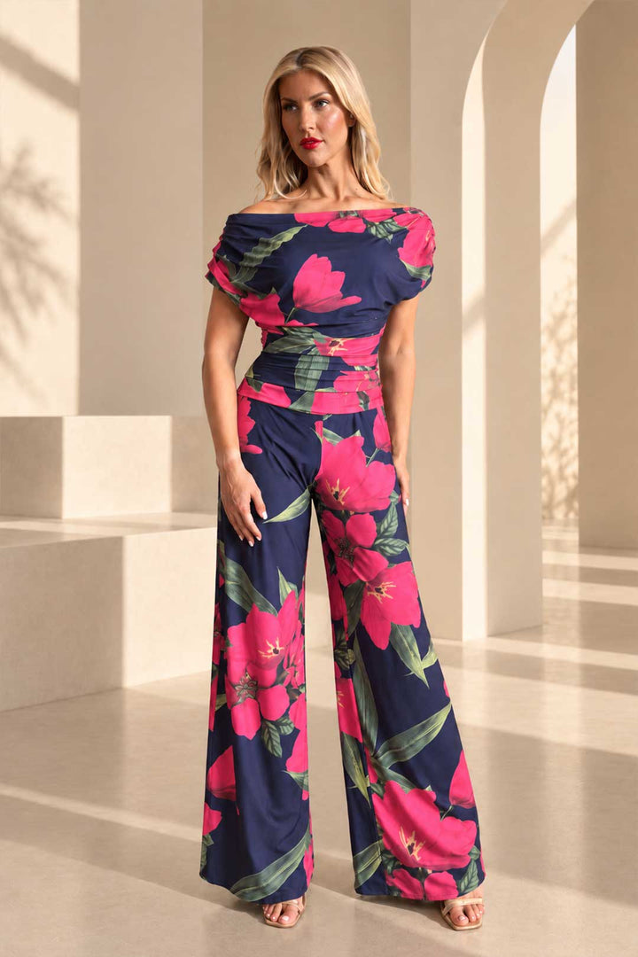 Carbon jumpsuit in fuchsia lily print D3