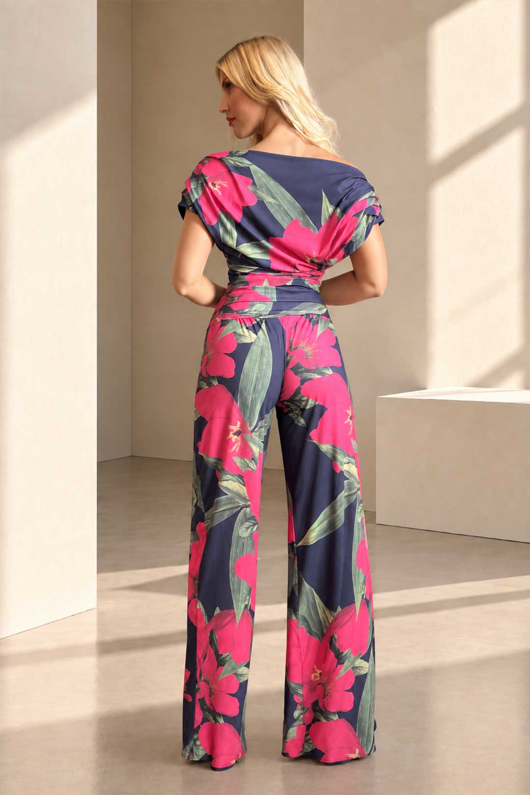 Carbon jumpsuit in fuchsia lily print D3