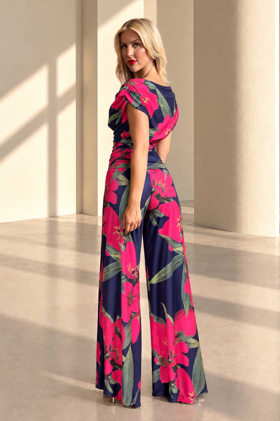 Carbon jumpsuit in fuchsia lily print D3