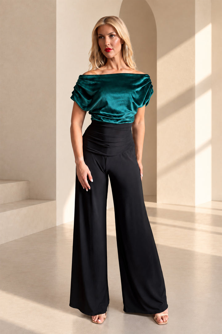 Carbon jumpsuit in forest green velvet &amp; black