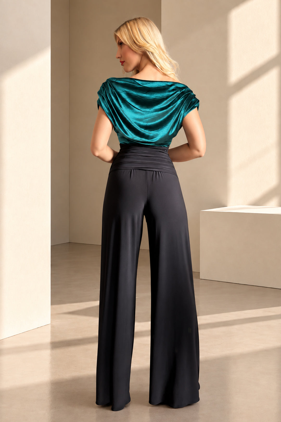 Carbon jumpsuit in forest green velvet &amp; black
