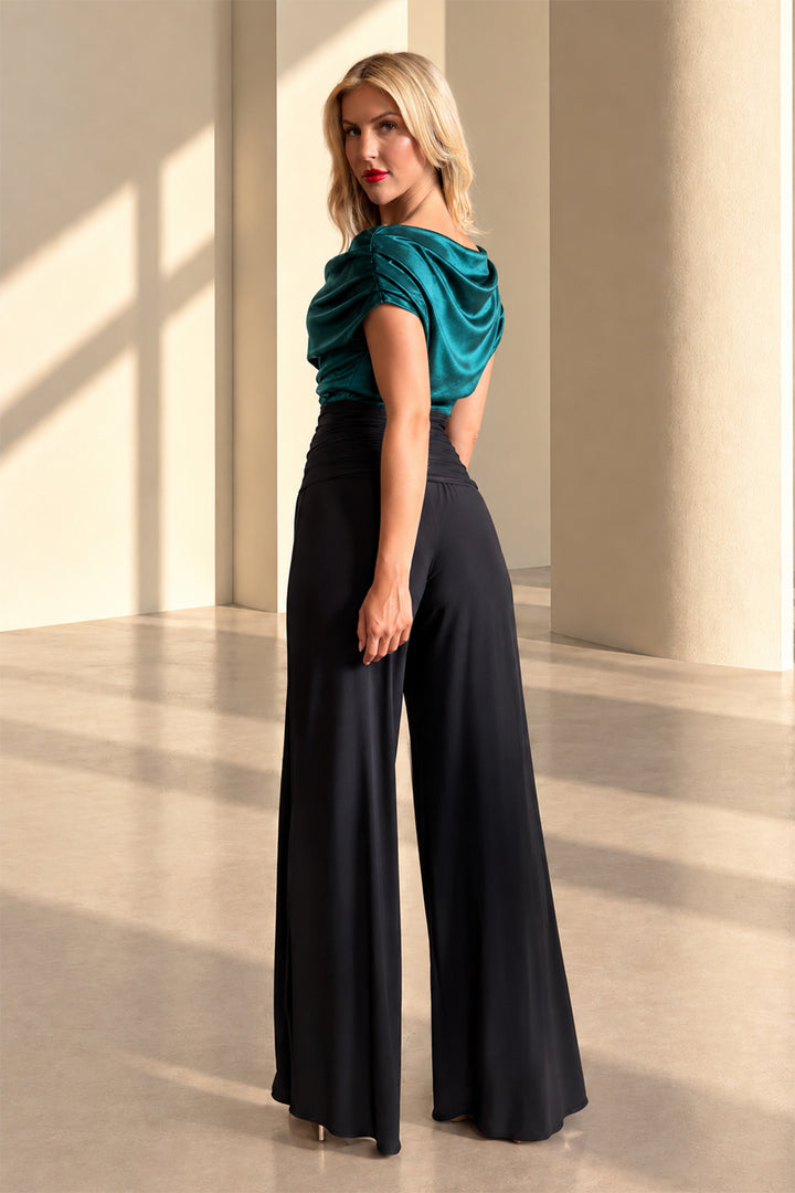 Carbon jumpsuit in forest green velvet &amp; black