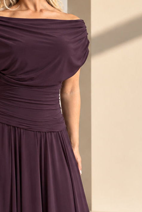 Carbon tea length dress in blackcurrant T2/D4