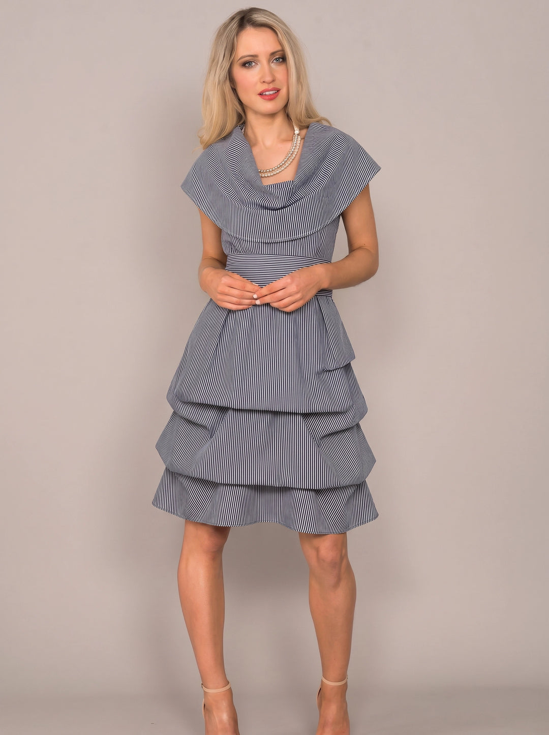 Jolaby Cowl Hitch Dress in Denim Stripe