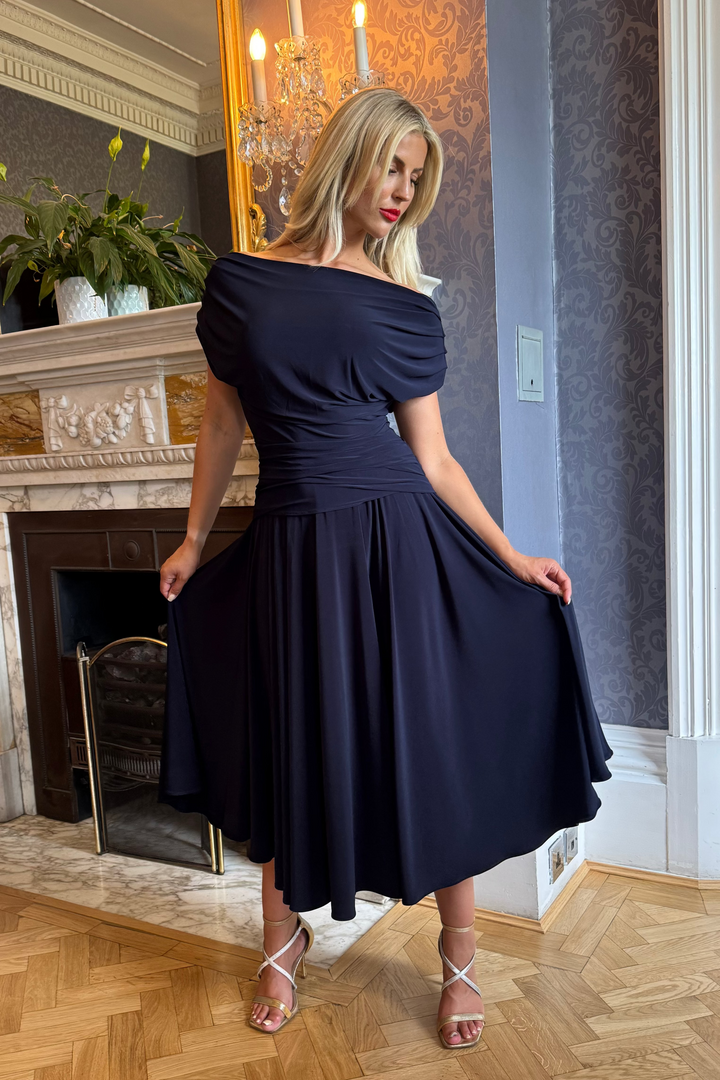 AW26 Carbon tea length dress in navy