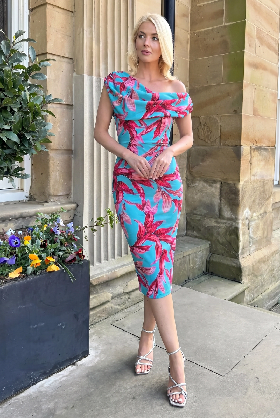 Janus dress in turquoise &amp; magenta lily print - sample sale