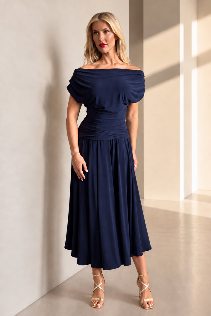 Carbon tea length dress in navy T2/D4