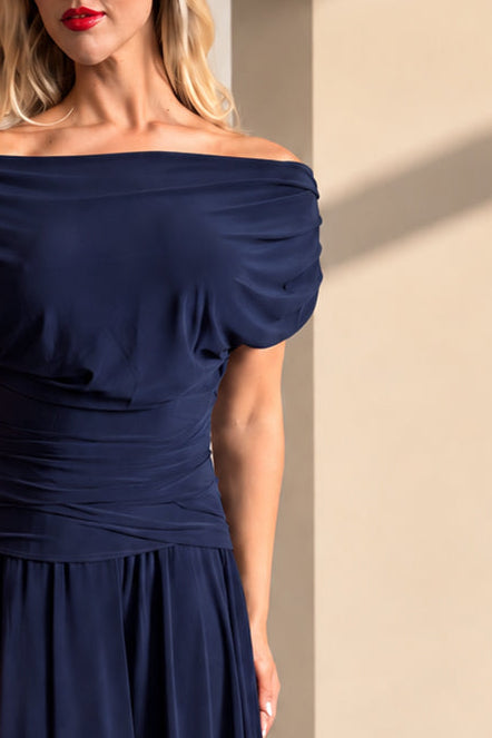 Carbon tea length dress in navy T2/D4