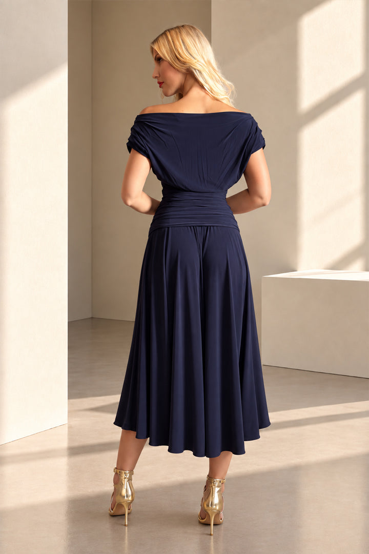 Carbon tea length dress in navy T2/D4
