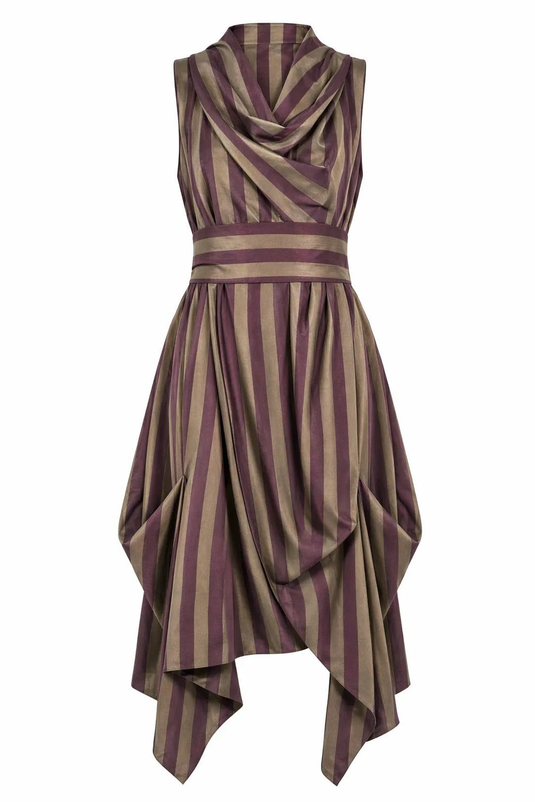 Jolaby Wrap Ruched Dress in Aubergine Stripe