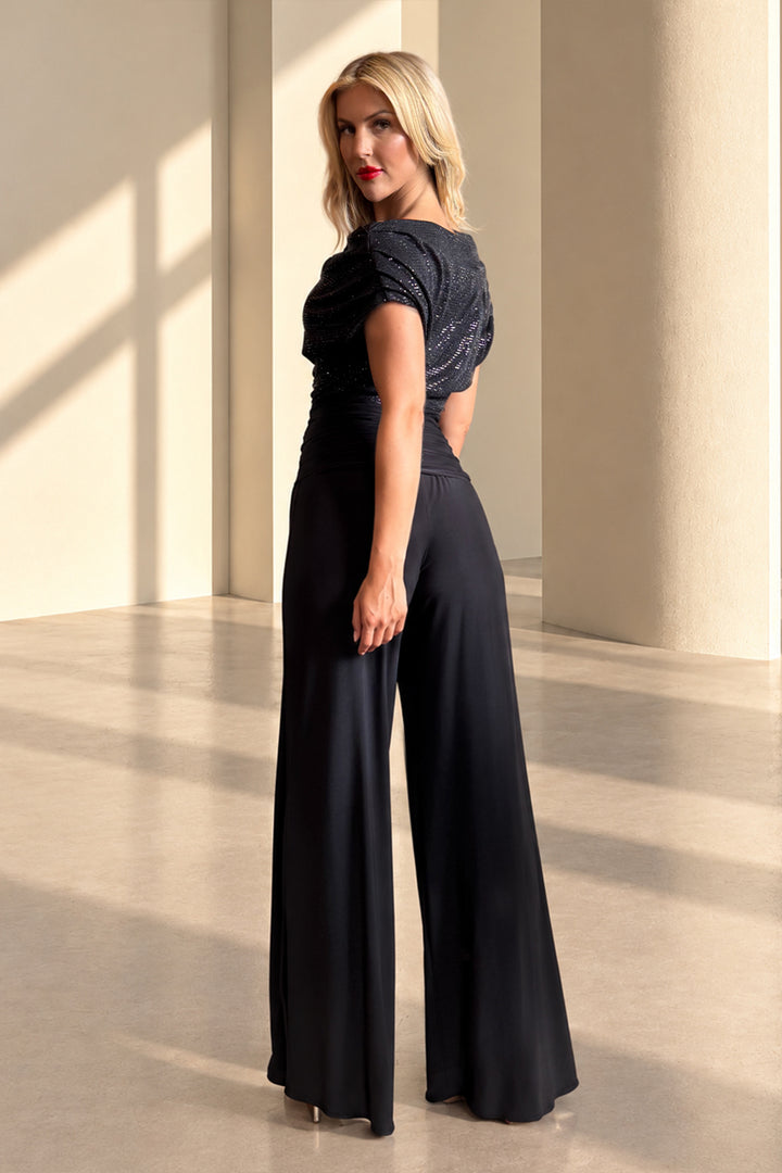 Carbon jumpsuit in black sequin sparkle T1/D5