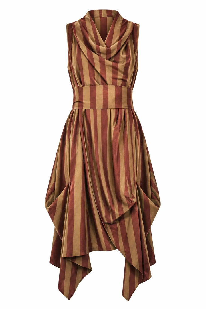 Jolaby Wrap Ruched Dress in Bronze Gold Stripe