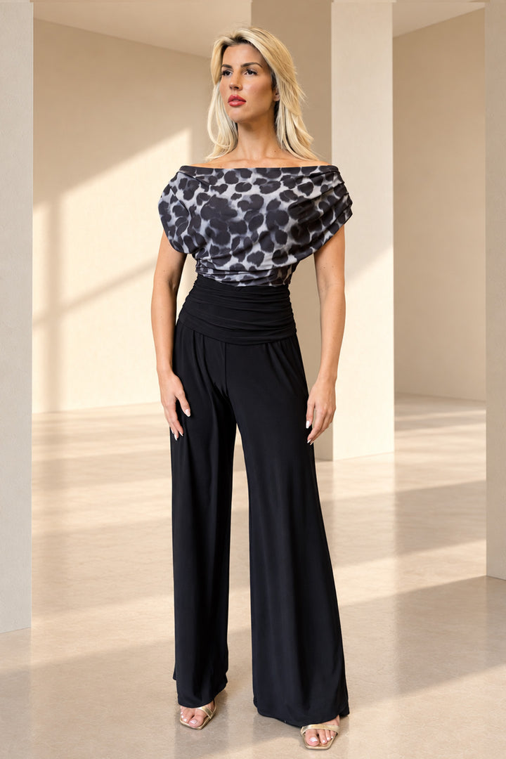 Carbon jumpsuit in grey leopard &amp; black T3