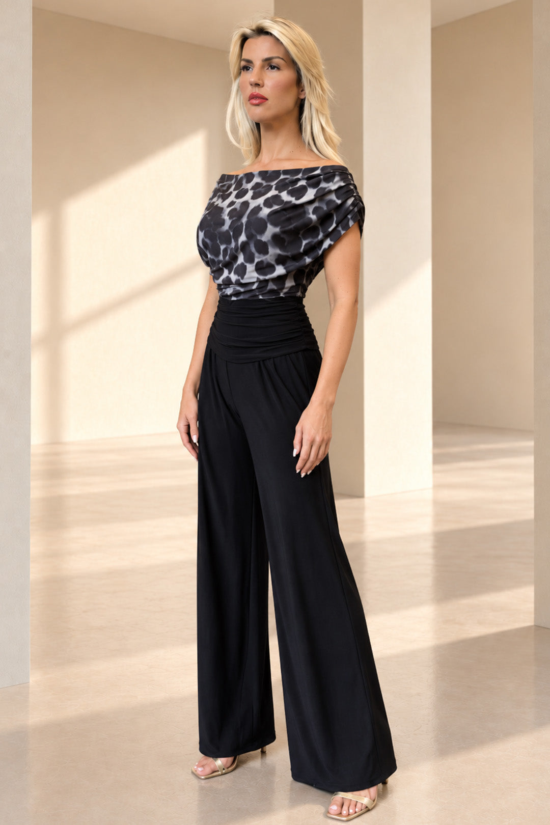 Carbon jumpsuit in grey leopard &amp; black T3