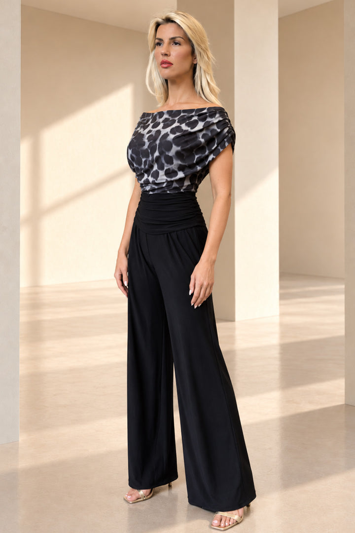 Carbon jumpsuit in grey leopard &amp; black T3