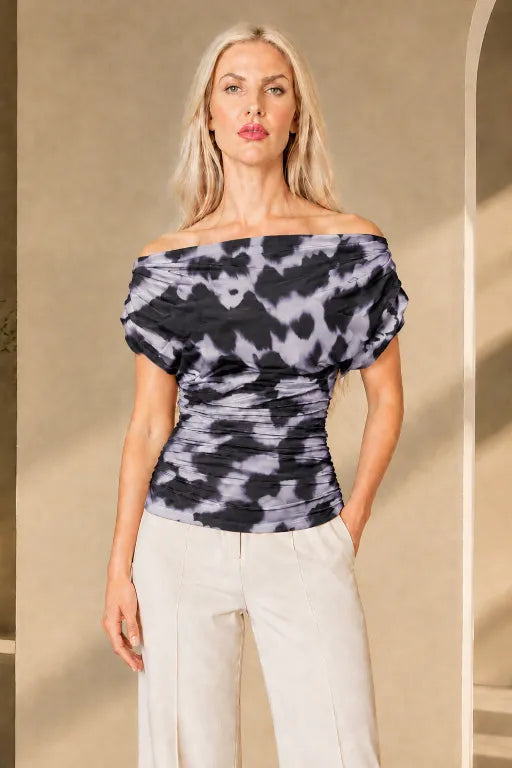 Carbon Bardot Printed Occassionwear Top - Ink