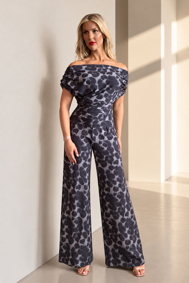 Carbon jumpsuit in all over grey leopard print T1/D4