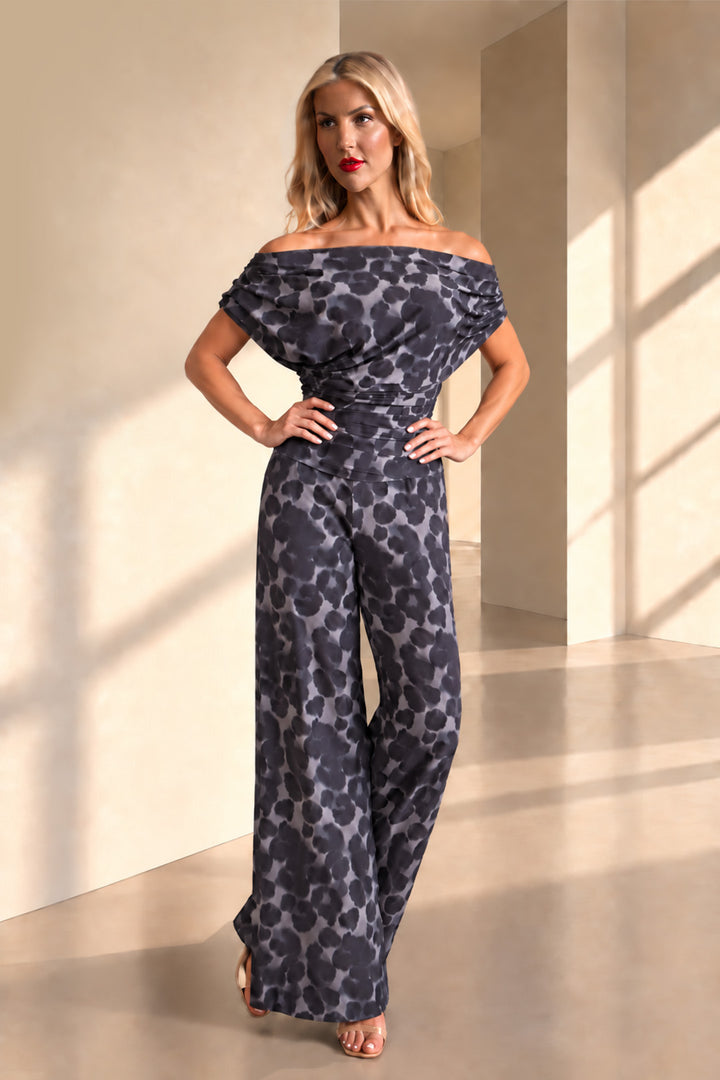 Carbon jumpsuit in all over grey leopard print T1/D4