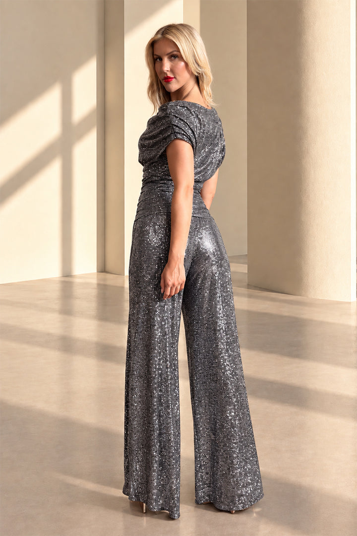 Carbon jumpsuit in all over gunmetal sequin sparkle T3