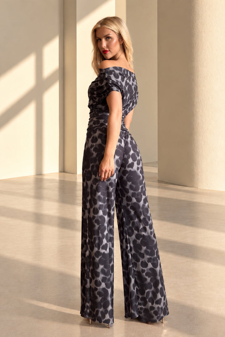 Carbon jumpsuit in all over grey leopard print T1/D4