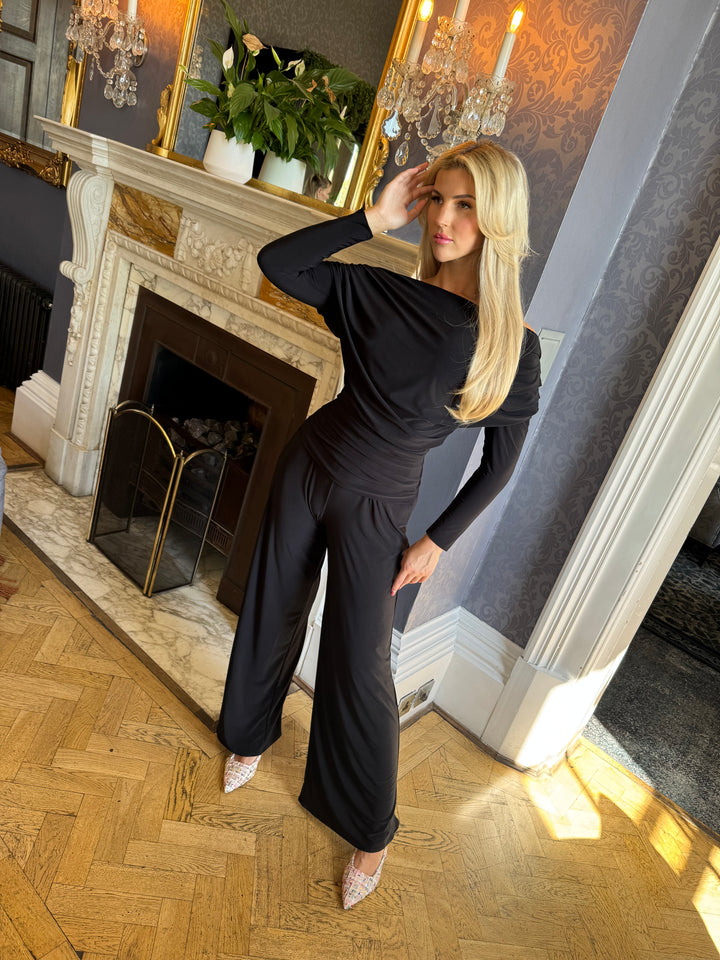 Carbon jumpsuit with sleeve in black