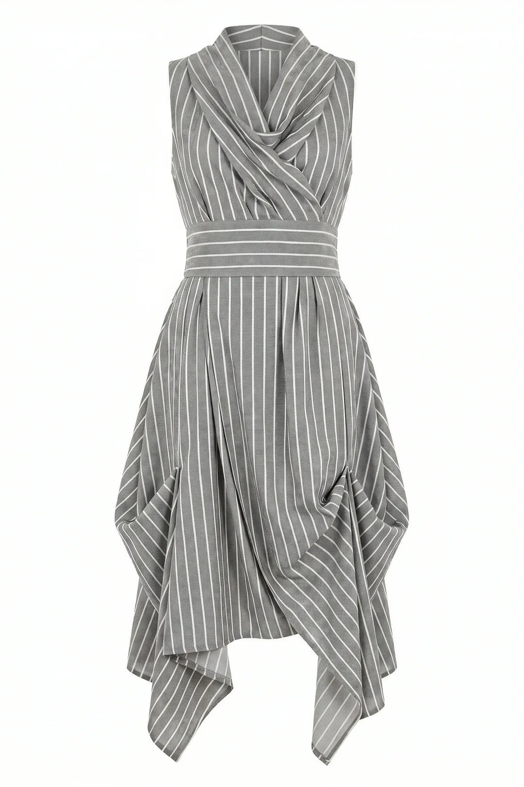 Jolaby Wrap Ruched Dress Grey Stripe