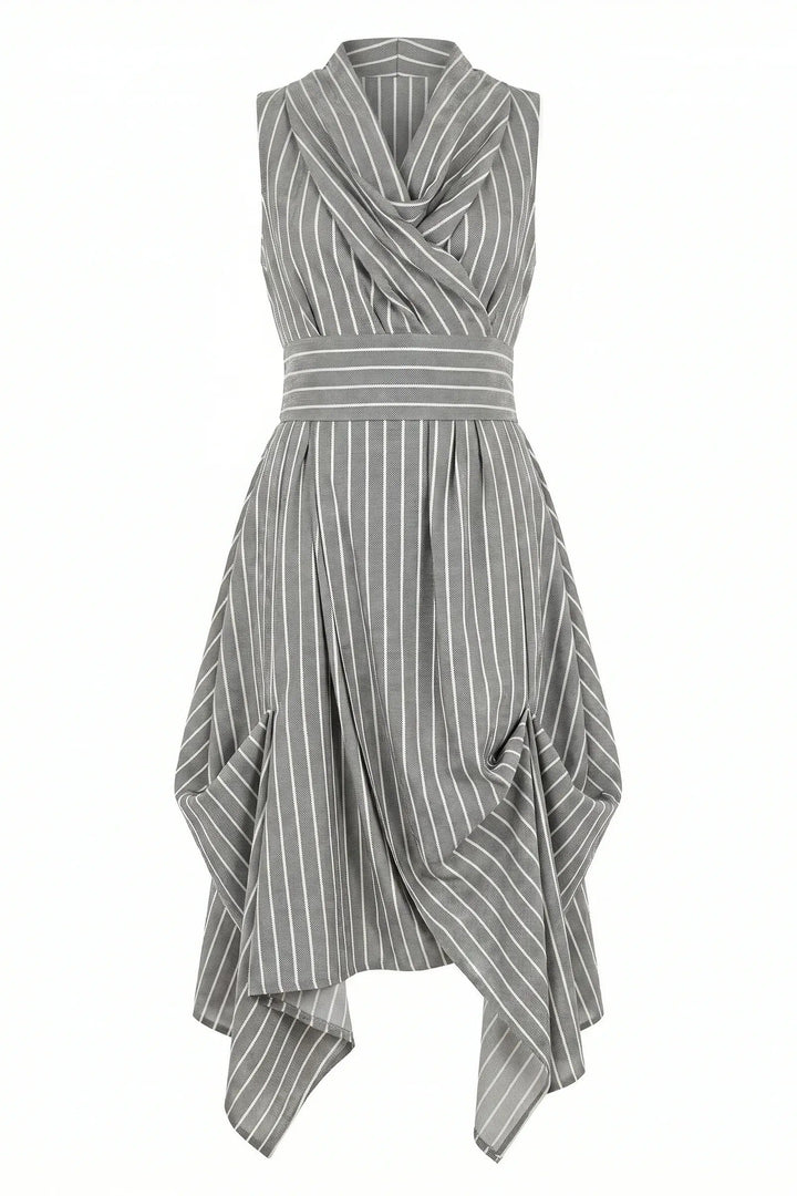 Jolaby Wrap Ruched Dress Grey Stripe