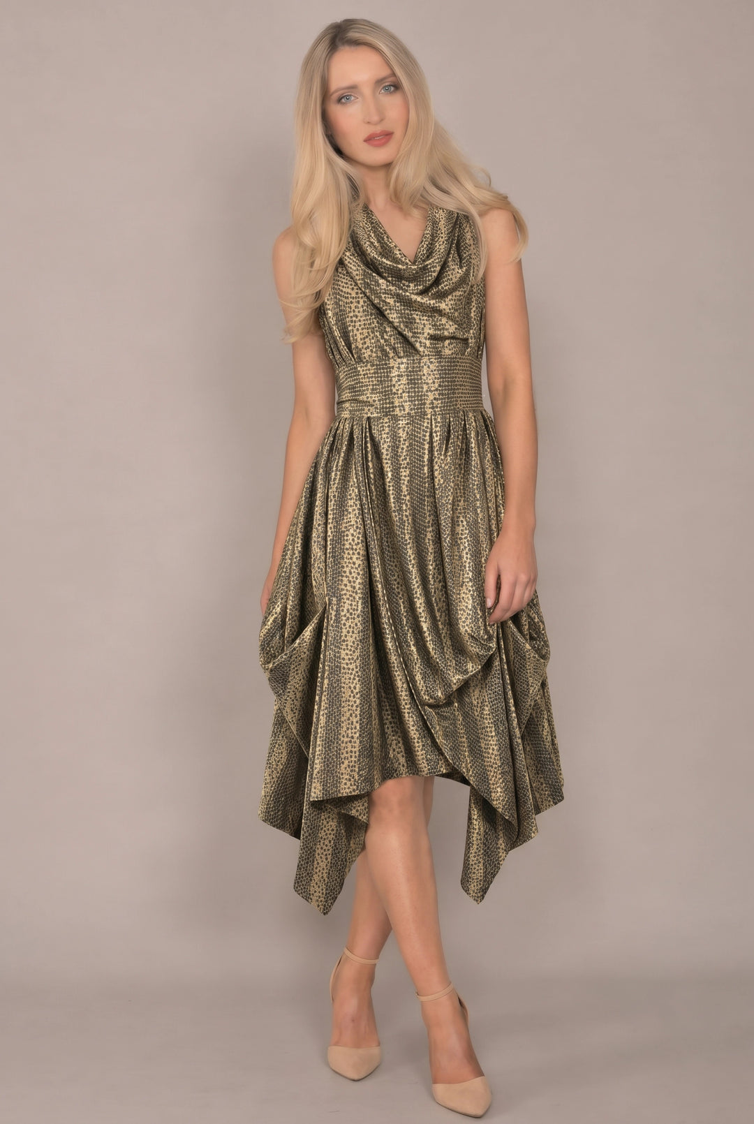 Jolaby Wrap Ruched Dress Gold Oval