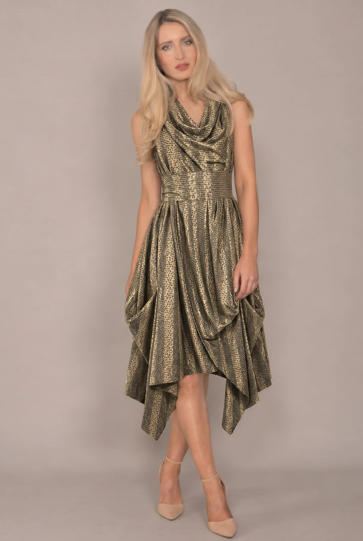Jolaby Wrap Ruched Dress Gold Oval