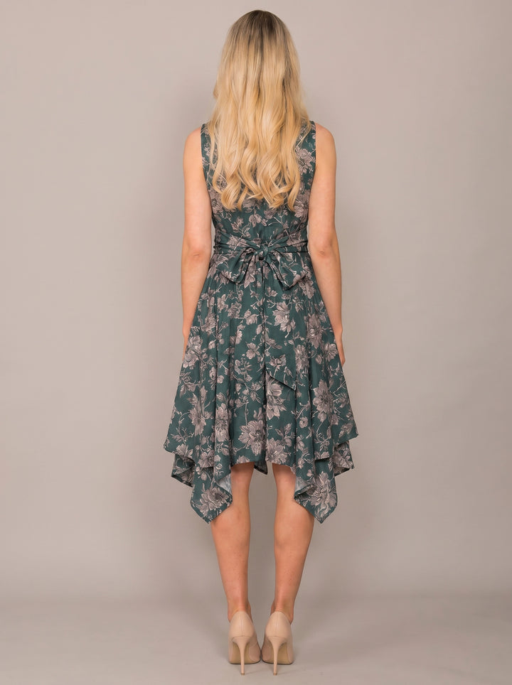 Jolaby V-Neck Ruched Dress in Green Floral