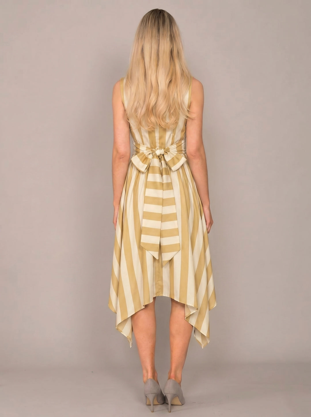 Jolaby Wrap Ruched Dress in Gold Stripe