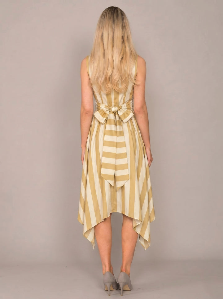 Jolaby Wrap Ruched Dress in Gold Stripe
