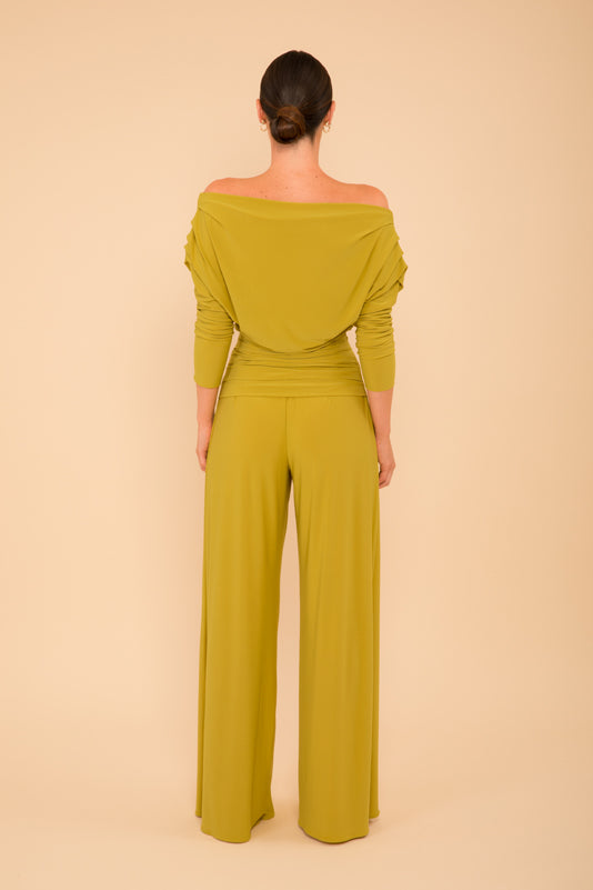 Carbon jumpsuit with sleeve in lime