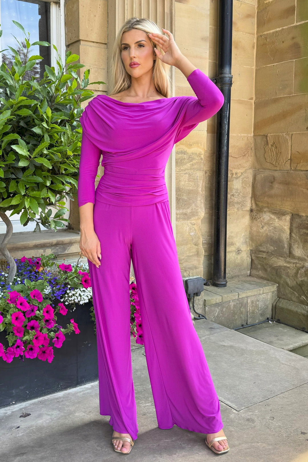 SS26 Carbon jumpsuit with sleeve in magenta