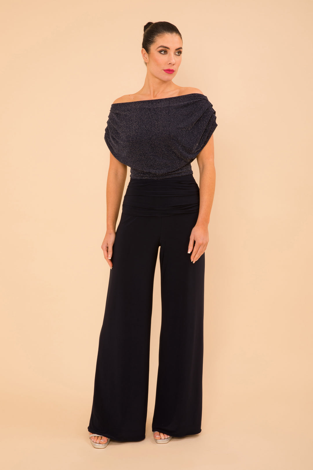 Carbon jumpsuit in navy with silver sparkle