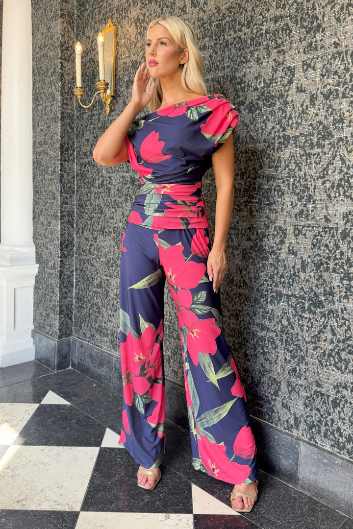SS26 Carbon jumpsuit in fuchsia lily print D3