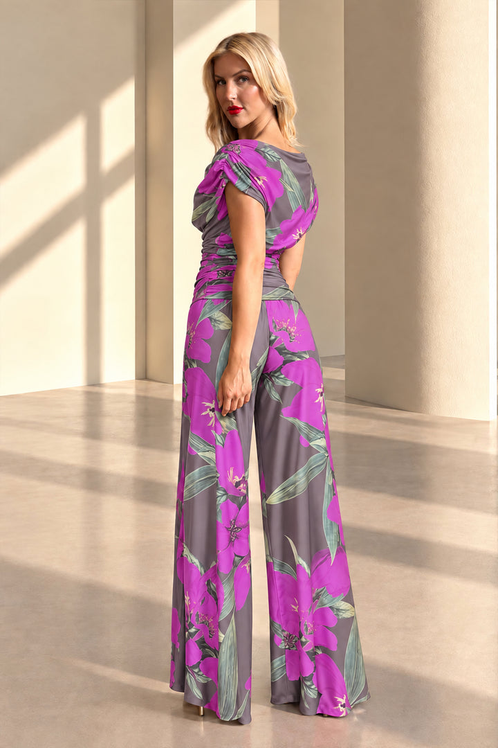 Carbon jumpsuit in magenta lily print