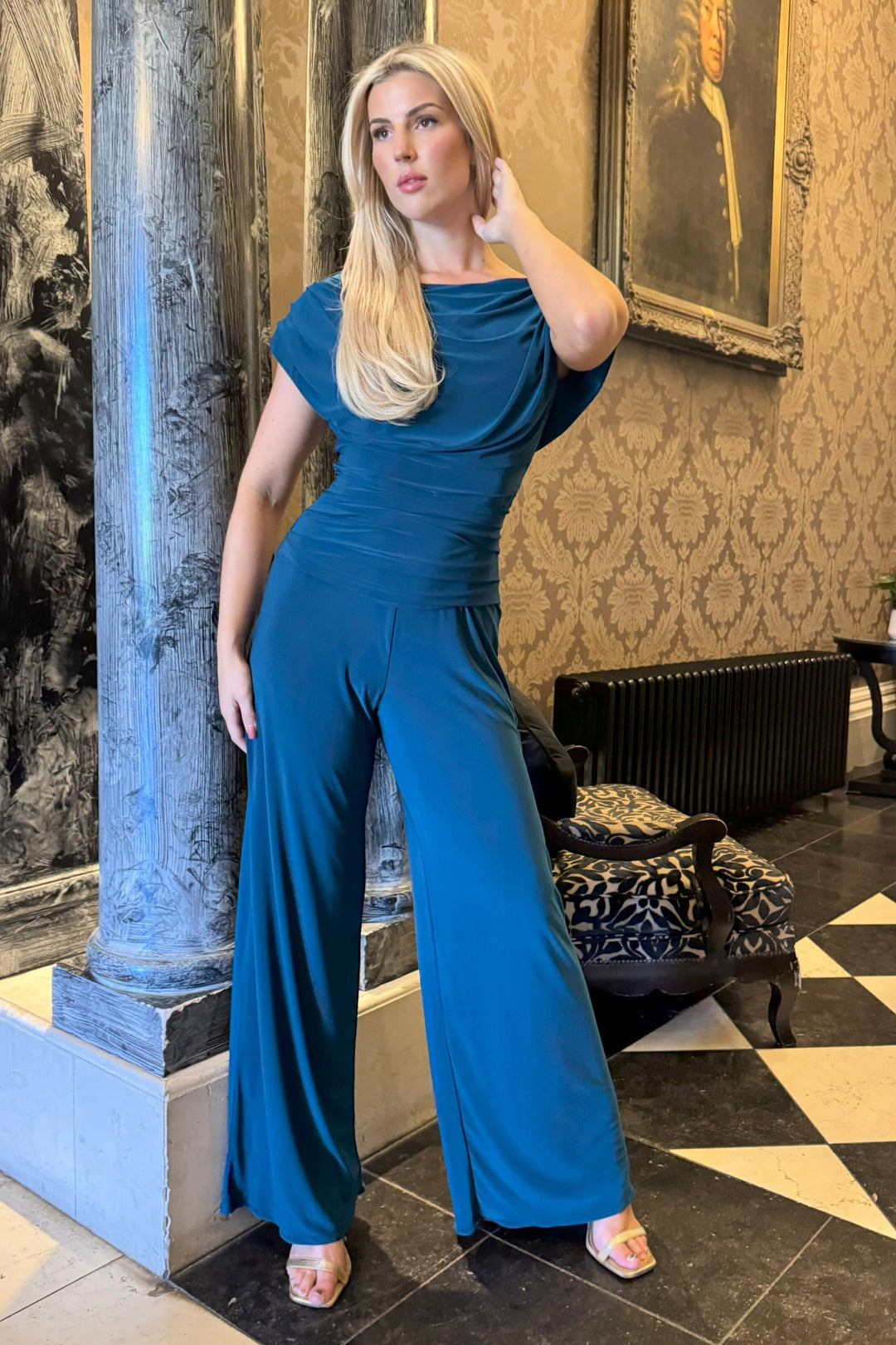 Carbon jumpsuit in petrol