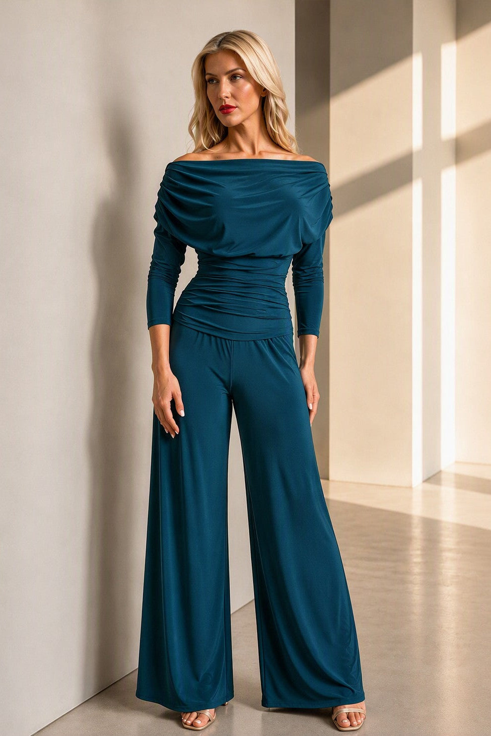 Carbon jumpsuit with sleeve in petrol