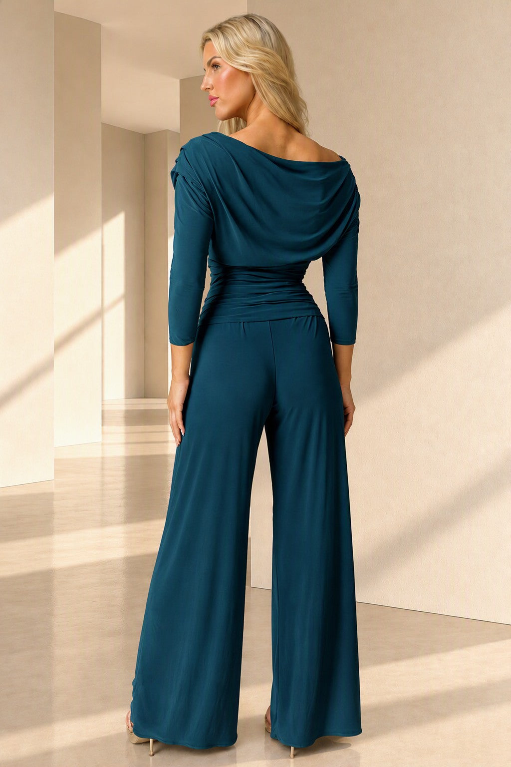Carbon jumpsuit with sleeve in petrol