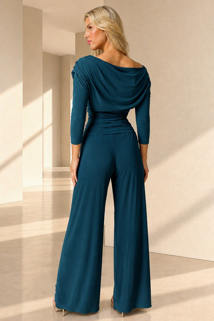 Carbon jumpsuit with sleeve in petrol